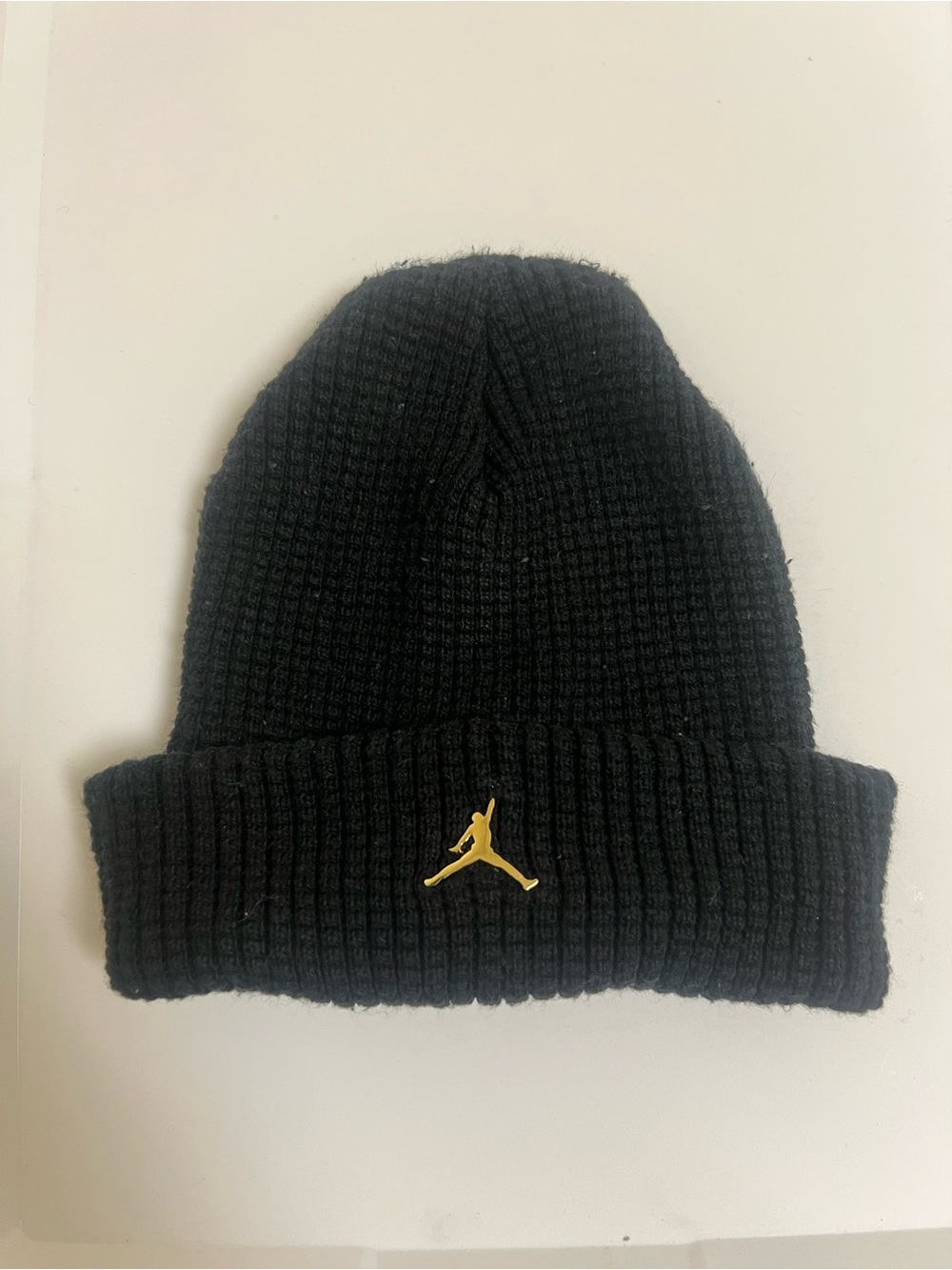 Jordan Black Knit Cuffed Beanie with Gold Jumpman